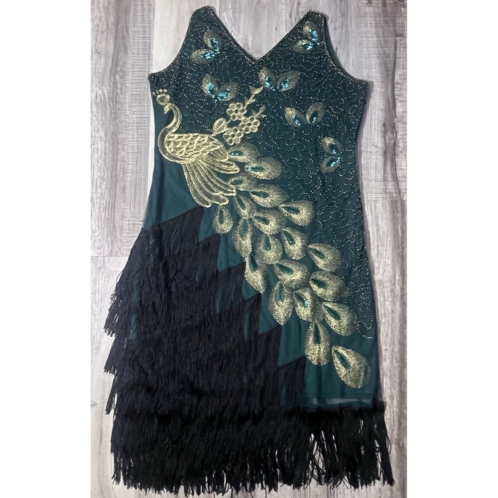 Babeyond Dress Sequins Peacock Fringed Party Flapper Women's 3XL Sleeveless